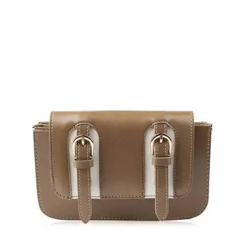 Dual Buckles Cross Body Mini Bag - Brown